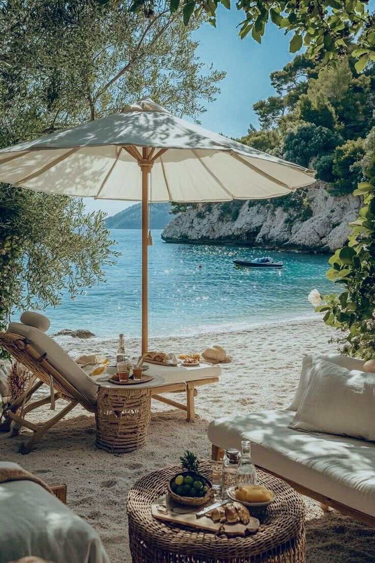 Luxurious beach setup with umbrella